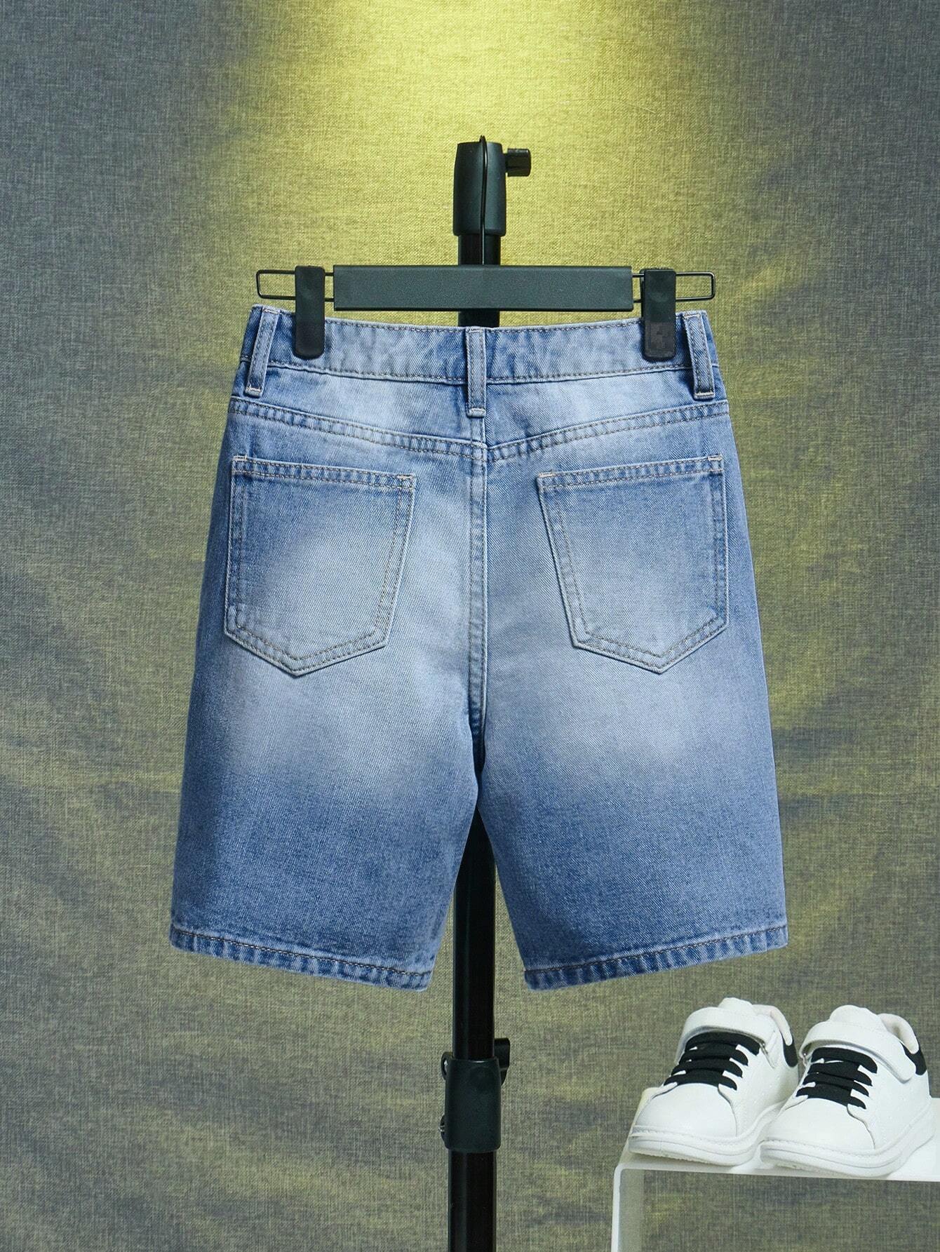 Tween Boys' Distressed Denim Shorts With Washed Details