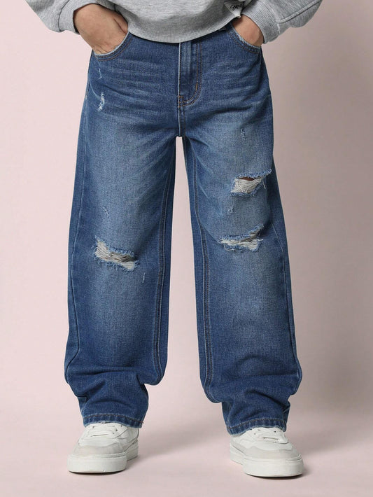Relaxed Baggy Fit Authentic Wash Distressed Jean