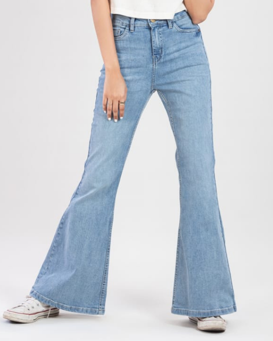 Women's High-Waist Flared Light Blue Denim