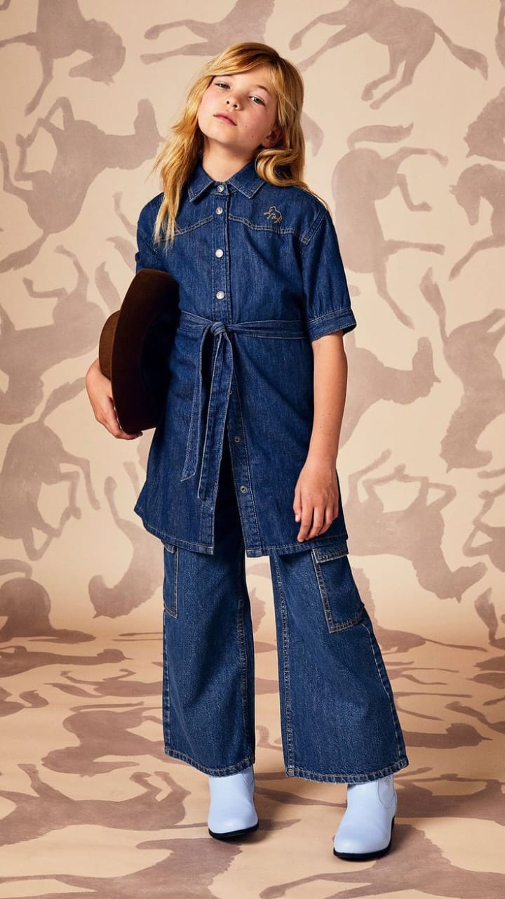 Western Denim Shirt and Flared Pants Set